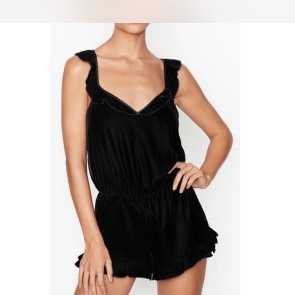 Victoria's Secret Black Ruffle Sleepwear Romper